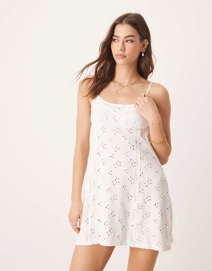 Мини-платье-комбинация Free People full bloom pointelle цвета слоновой кости ivory