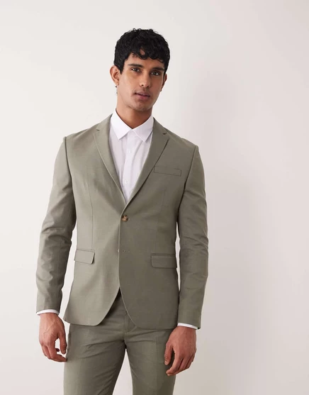 Мужской костюмный пиджак Jack & Jones slim fit, оливковый