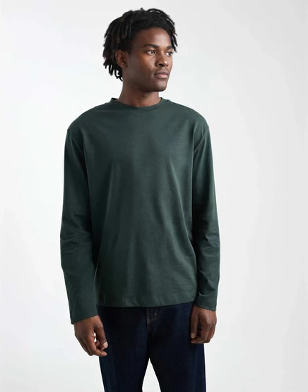 Непринужденная футболка ASOS DESIGN Essentials с длинным рукавом темно-зеленого цвета deep forest