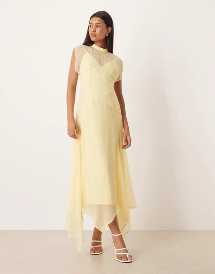 Женское макси-платье ASOS Design, асимметричный подол, желтое