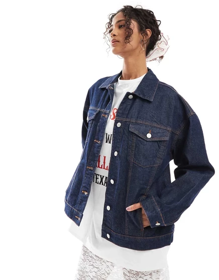 Джинсовая куртка ASOS DESIGN oversize 90-х годов после стирки с полосканием dark blue
