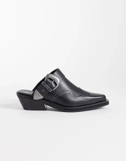 Джинсы Tommy кожаные ковбойские шлепанцы черного цвета black