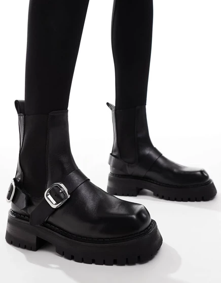 Кожаные ботинки челси на шнуровке ASOS DESIGN Arena черного цвета black leather