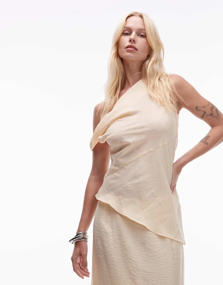 Асимметричный топ Topshop super soft cupro twist с деталями из пахты buttermilk
