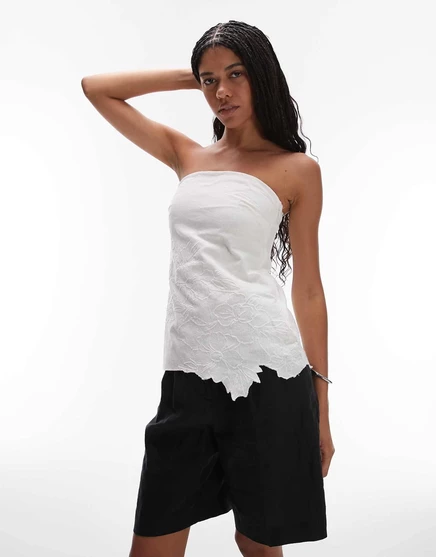 Топ-бандо с вышивкой и цветочным узором Topshop белого цвета white