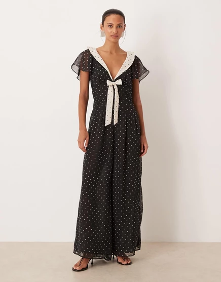 Комбинезон с матросским воротником For Love &Lemons с монотонным принтом в горошек