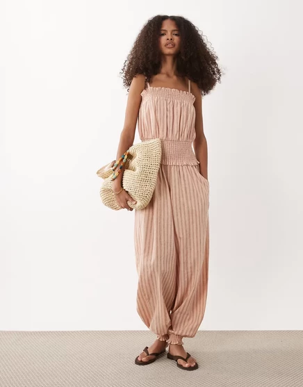 Женский комбинезон Asos Design Barrel leg, розовый в полоску