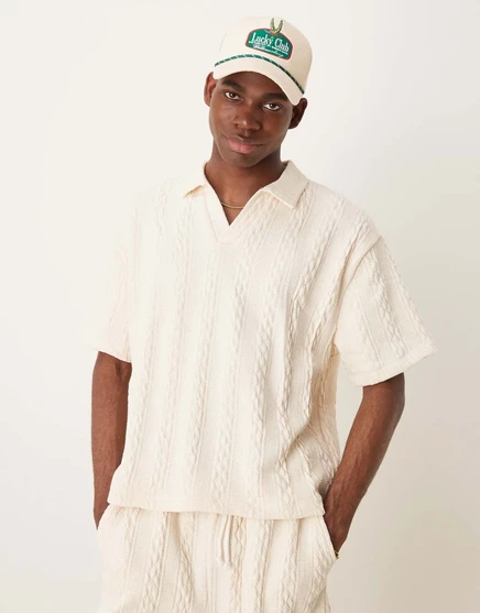 Свободная рубашка-поло свободного кроя от ASOS DESIGN из плотного кремового трикотажа-каната cream
