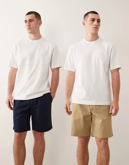 Мужские шорты Jack & Jones 2 шт. чино на кулиске, бежевые/темно-синие