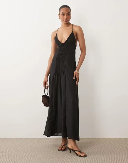 Женское платье-сарафан ASOS Design Genie кружевное плиссированное, черное