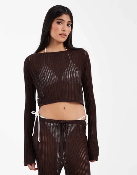Топ с решетчатой спинкой Polly pointelle от ASOS DESIGN шоколадного цвета chocolate