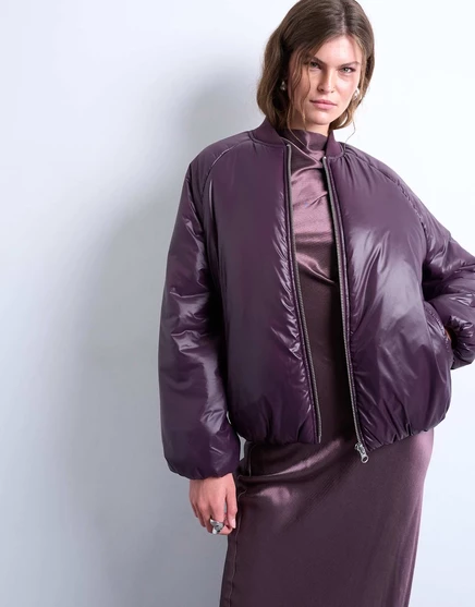 Утепленная куртка-бомбер Topshop high shine цвета баклажана aubergine