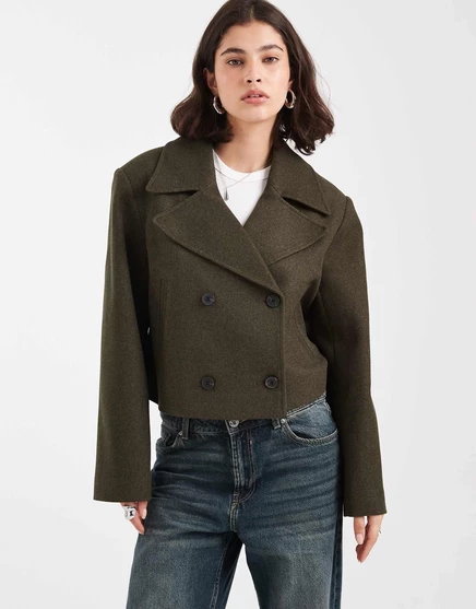 Женское укороченное бушлат-пальто ASOS Design, оливковое