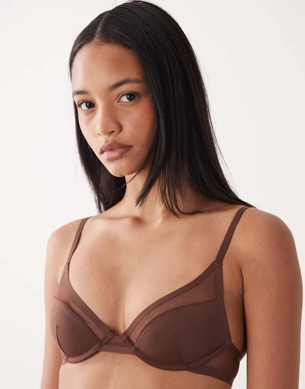 Демисезонный бюстгальтер на косточках Ella из микрофибры ASOS DESIGN с сетчатой отделкой шоколадного цвета choc