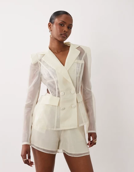 Женский пиджак ASOS Luxe полупрозрачный приталенный, белый