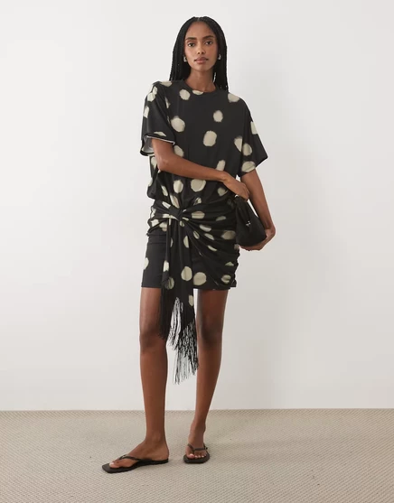 Женское мини-платье ASOS Design с узлом и бахромой, в горох