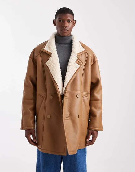 ДИЗАЙНЕРСКАЯ куртка-авиатор оверсайз от ASOS коричневого цвета pale brown