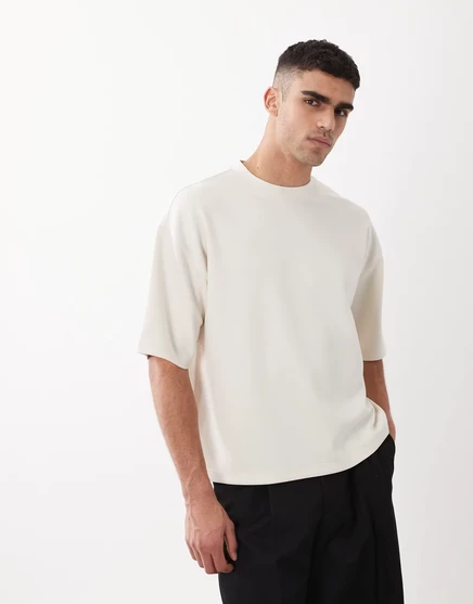 Мужская футболка ASOS Design Luxe Interlock оверсайз, слоновая кость