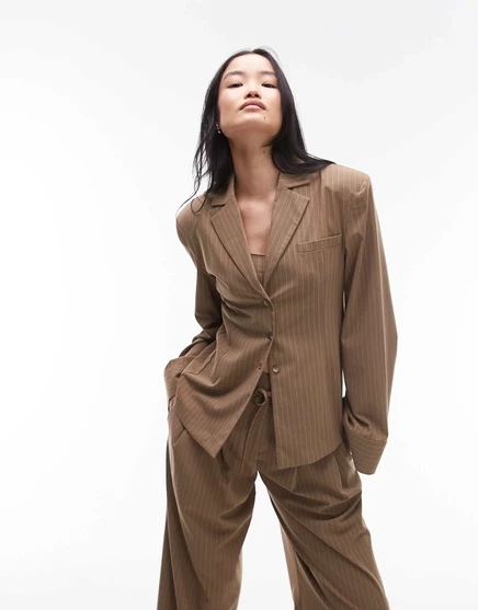 Рубашка с подкладкой на плече ASOS DESIGN, сшитая на заказ в верблюжью полоску camel