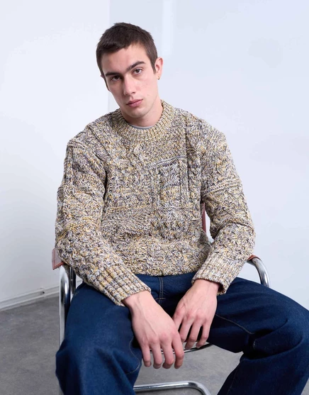 Свитер кабельной вязки Topman oversize-fit желтого цвета в стиле твист gray