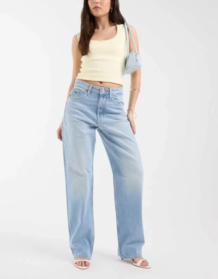 Джинсы Tommy Jeans Layla с высокой посадкой и узкими прямыми штанинами светло-голубого цвета