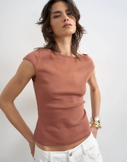 Женский топ TopShop 90s с вырезом-лодочкой, пекан
