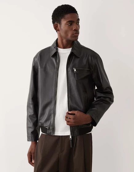 Мужская куртка Harrington ASOS Design оверсайз из натуральной кожи, чёрная