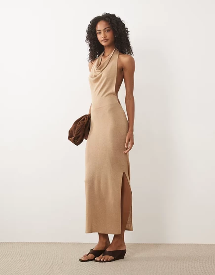 Женское макси-платье Miss Selfridge, халтер, золотое