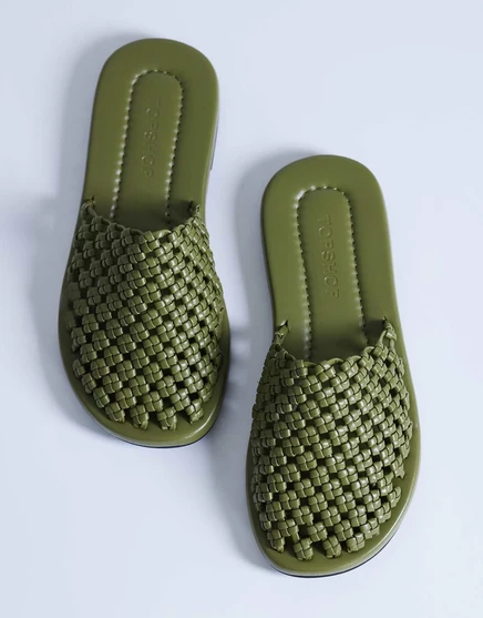 Плетеные мюли Topshop Bibi оливкового цвета