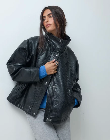 Женская куртка ASOS Design 80-х из экокожи, черная