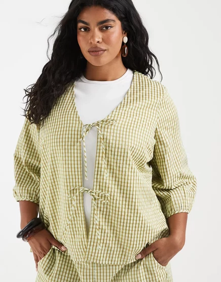 Женский топ Vero Moda Curve на завязке в клетку, зеленый