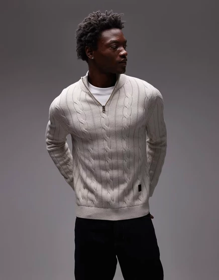 Вязаный свитер Paul Smith с застежкой-молнией и шнурком темно-белого цвета white