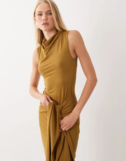 Женское миди-платье ASOS Design с завязкой на шее, хаки