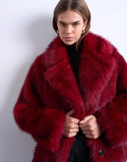 Женская короткая шуба Topshop на пуговицах, вишневая