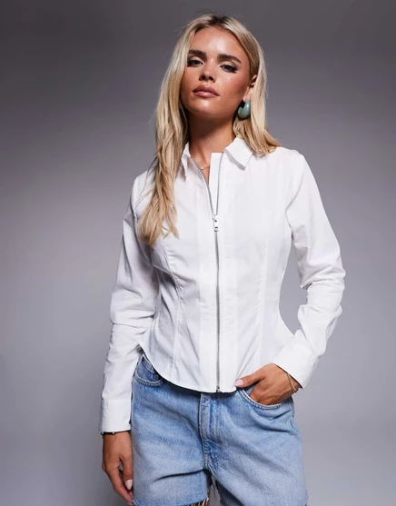 Белая рубашка на молнии ASOS DESIGN Petite slim fit white