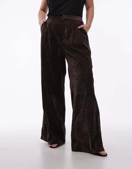 ШИРОКИЕ брюки из текстурированного бархата ASOS DESIGN Curve шоколадного цвета, сшитые по индивидуальному заказу chocolate