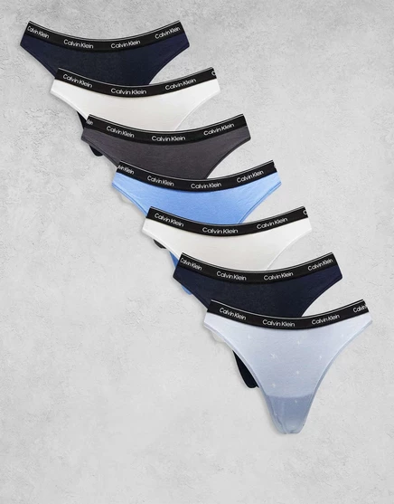 Женские стринги Calvin Klein Icon Logo, 7 шт., бело-синие