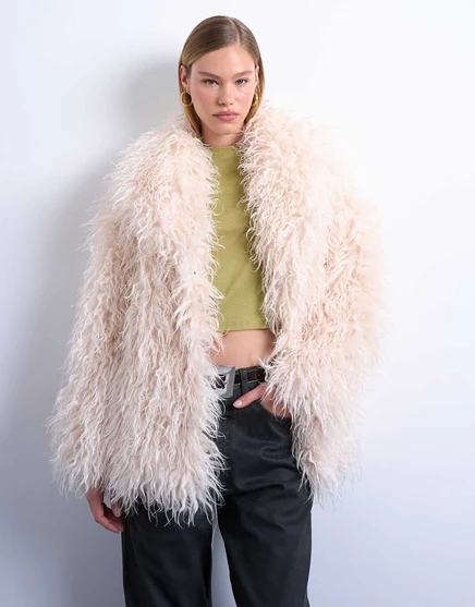Женское пальто TopShop из искусственного меха монгольской фактуры, белое