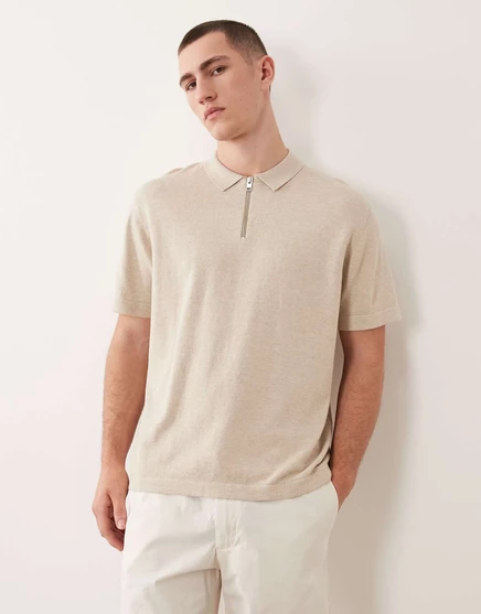 Мужская вязаная поло jack & jones с молнией, овсяная