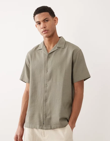 Мужская рубашка jack & jones вафельная с коротким рукавом, шалфейная