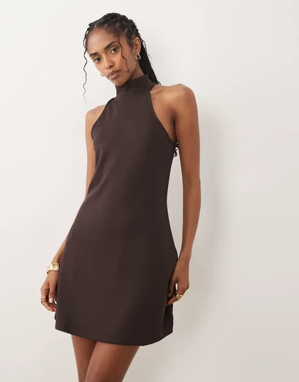 Женское платье River Island халтер-мини из неопрена, темно-коричневое
