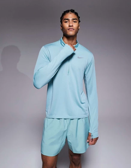 Футболка Nike Running Miler DRI-Fit Pacer с длинным рукавом на молнии зеленого цвета mid green