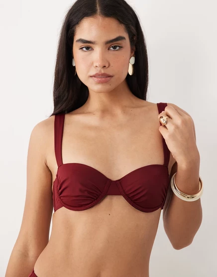 Топ-бикини Martina balcony на косточках от ASOS DESIGN бордового цвета