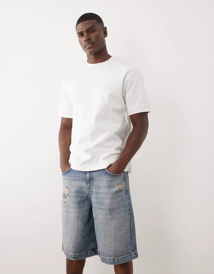 Мужские джинсовые шорты ASOS Design рваные, светло-голубые