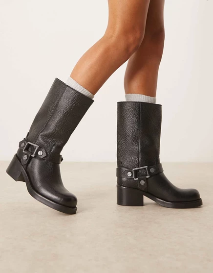 Сапоги до колена ASOS DESIGN Colton из кожи черного цвета black leather