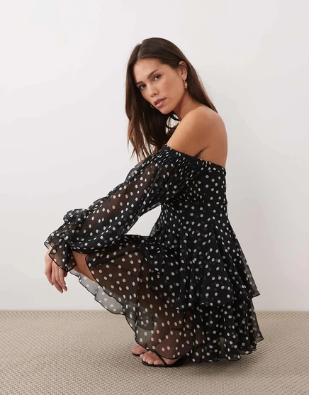 Женское мини-платье ASOS Design с открытыми плечами, в горох