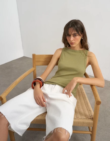 Женская майка-борцовка TopShop с косым вырезом, хаки