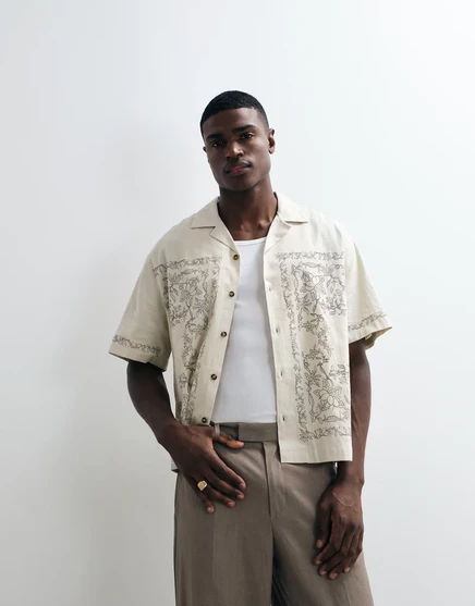 Мужская рубашка ASOS Design оверсайз с принтом, бежевая