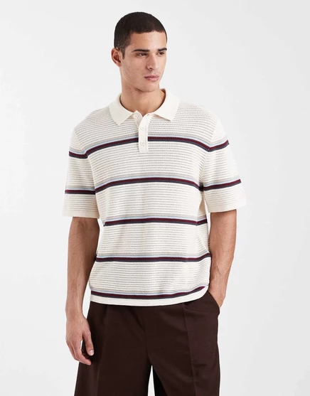 Мужское вязаное поло Jack & Jones в полоску, кремовое