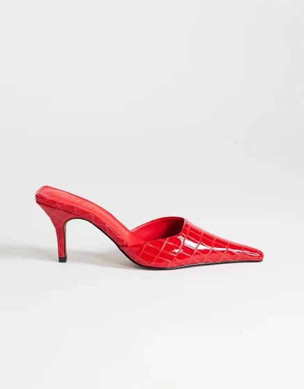 Туфли-лодочки Topshop Alfie без застежки на остром каблуке из красного крокодила red croc